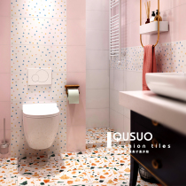 Qushuo ins net celebrity All-ceramic macaron tiles Pink kitchen Nordic bathroom Toilet wall tiles Bathroom floor tiles