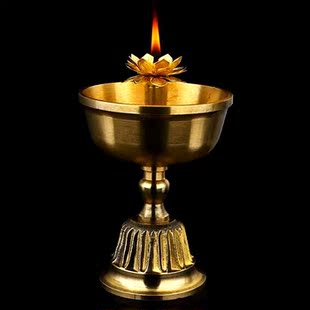 纯铜黄铜油杯酥油灯座灯架莲花酥油蜡烛水晶供佛烛台长明烛座包邮