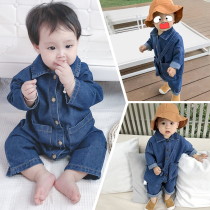 Baby jumpsuit spring Korean version of male baby jumpsuit spring baby climbing suit childrens clothes boy ha dress denim