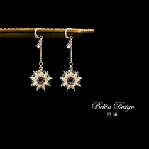 Womens earrings Long double-sided crystal round pendant Retro ear hook earrings Bohemian accessories 3115