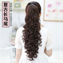 Net red Linen Wig Female tied Belt Long Curly Wig Ponytail Big Wavy Long Curly Ponytail Wig Braids