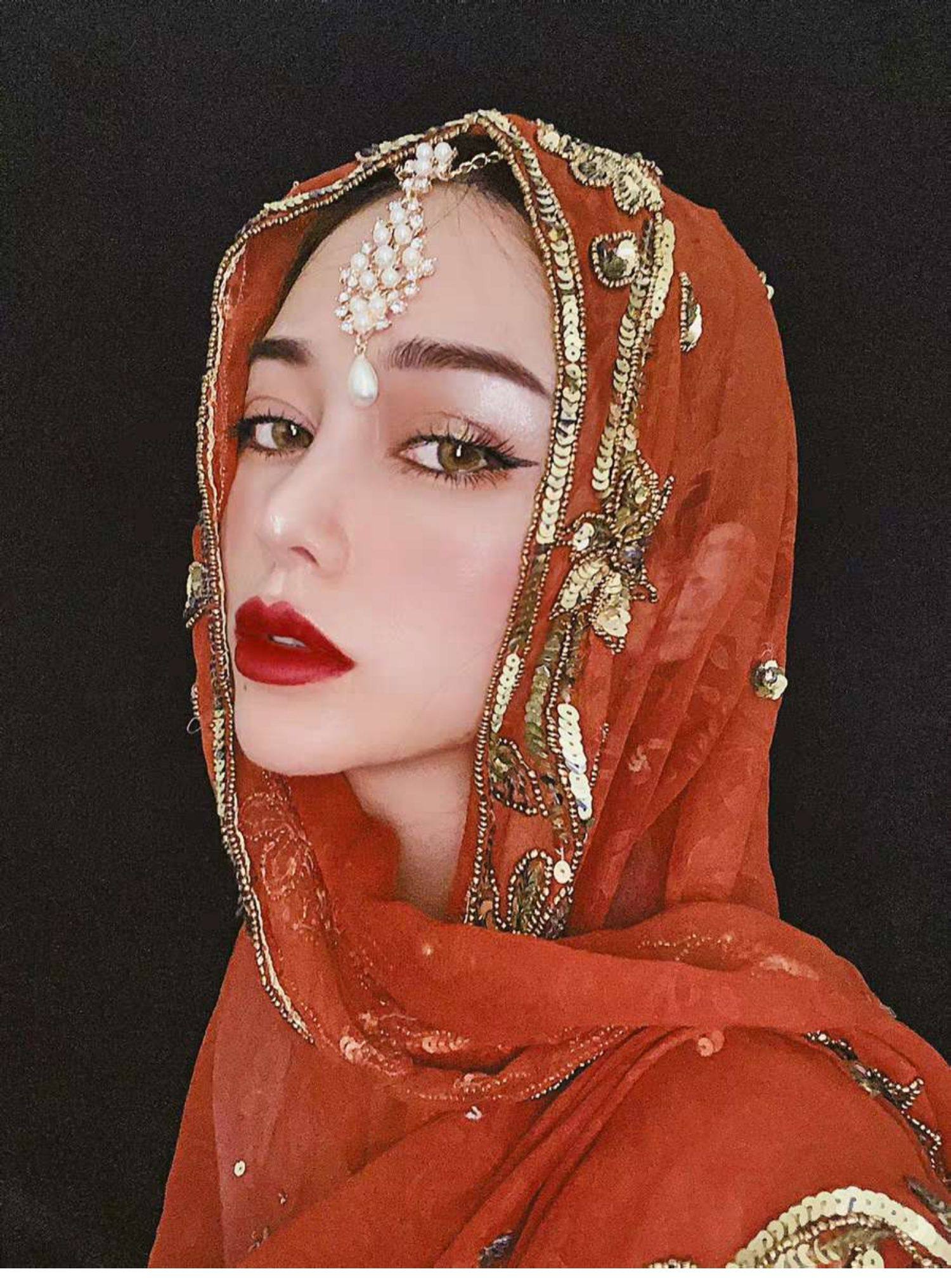 印度民族风纱丽配饰眉心坠头饰额头链吊坠跳舞表演头纱发饰