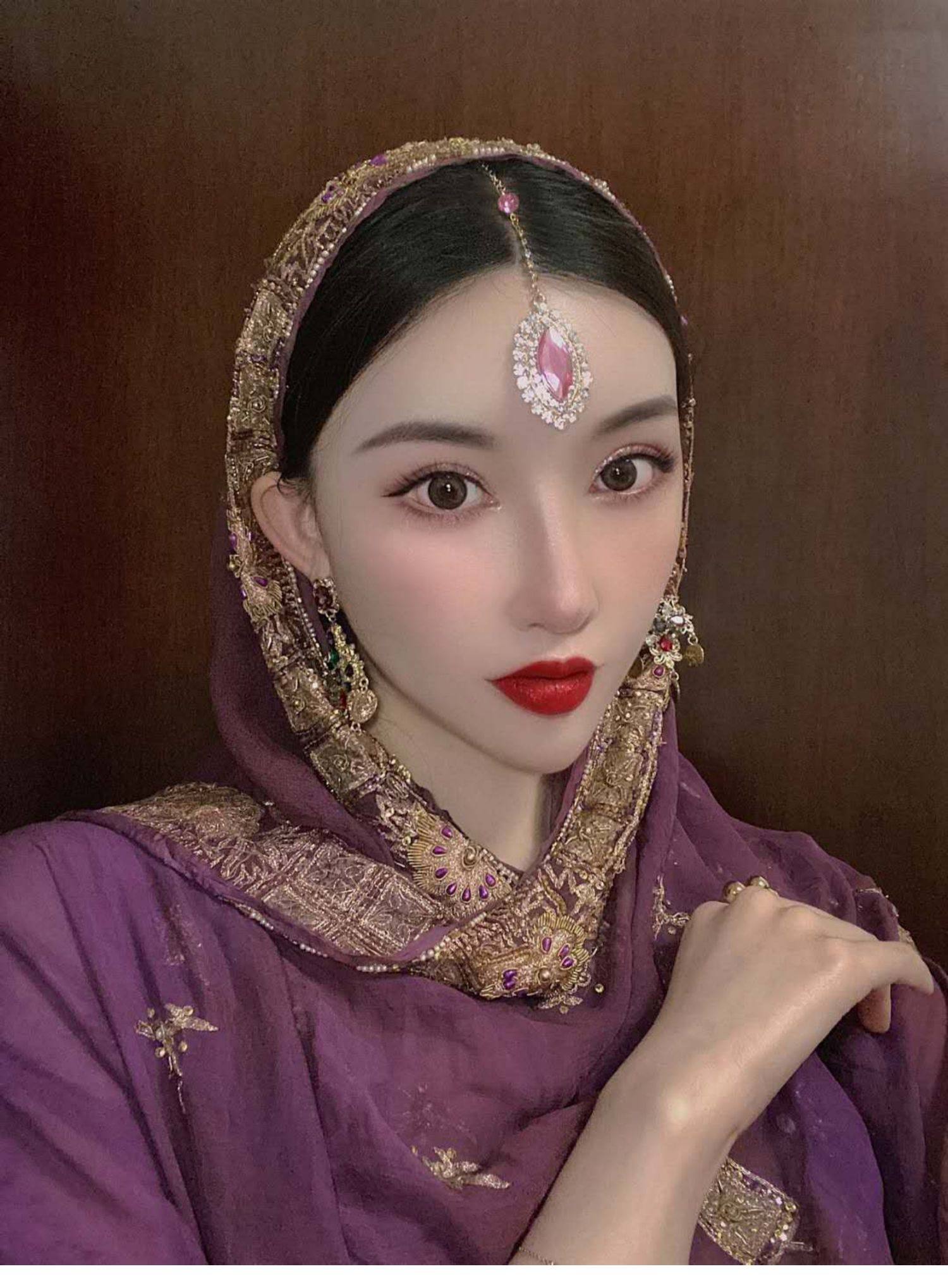 印度民族风纱丽配饰眉心坠头饰额头链吊坠跳舞表演头纱发饰