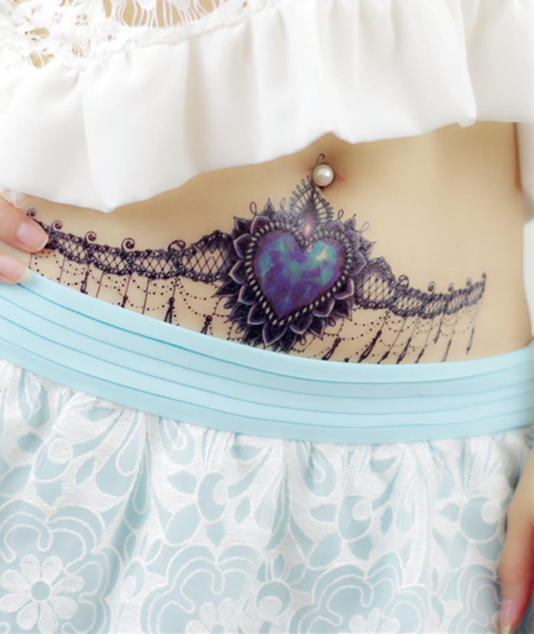 乳下纹身贴 花胸贴 海洋之心蕾丝图腾莲花防水纹身贴男女胸下纹身