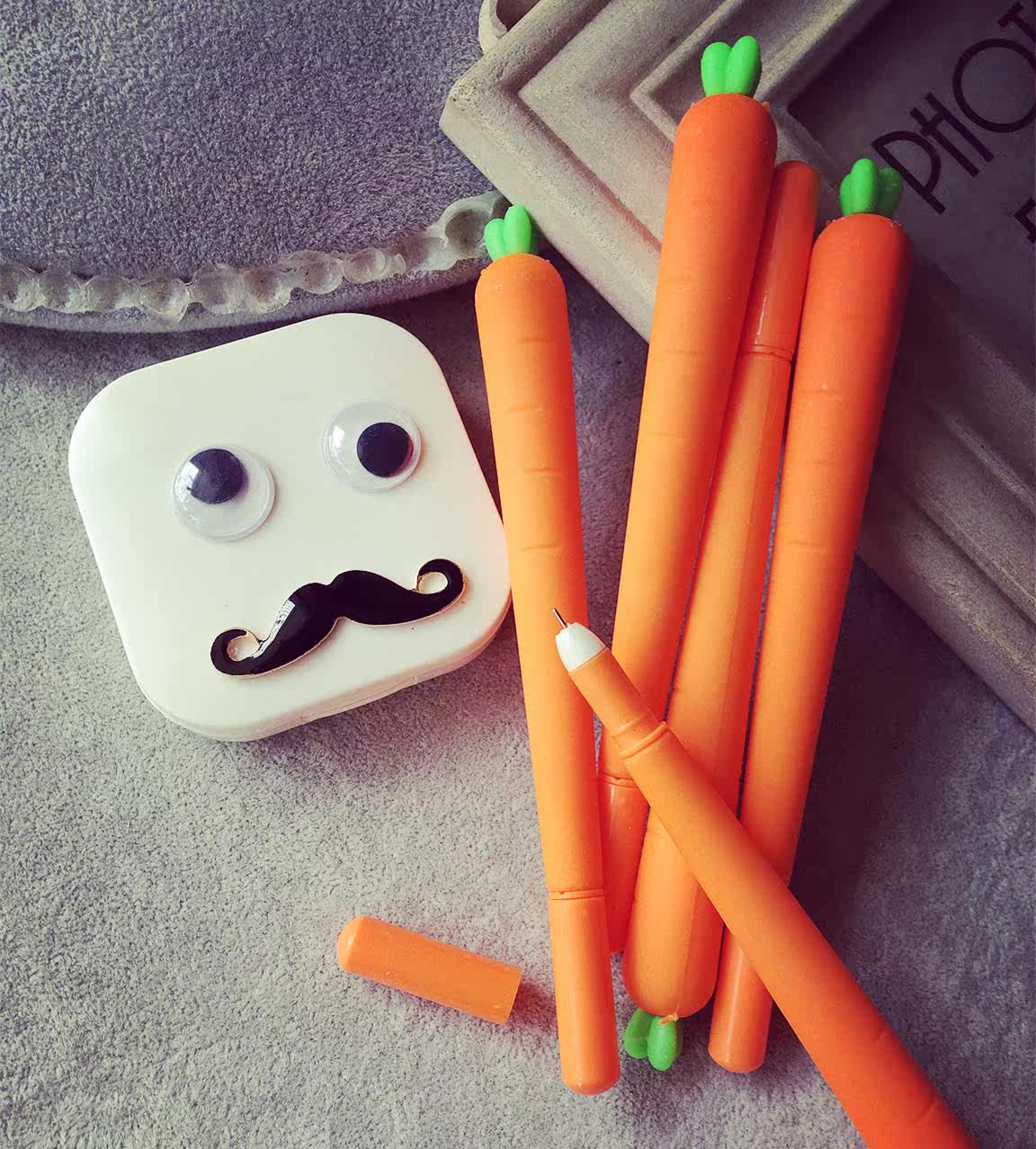 韩版创意文具可爱卡通胡萝卜造型学生中性笔考试黑色水性笔签字笔