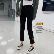 (Thin Skinny Pants) Black Jeans Woman New Spring Autumn High Waist Straight Drum Pants Loose 90% Small Broadlegged Pants