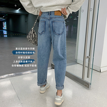 Retro light blue jeans woman 2022 early spring autumn new high waist straight drum pants loose old daddy pituitary pants