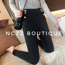 NCZZ black high-waisted jeans womens autumn and winter 2020 new fashion straight small feet Korean version of the wild trousers thin