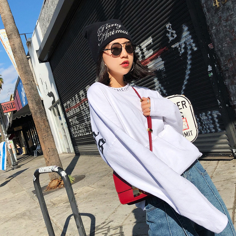 z小鸡 宽松百搭字母长袖t恤打底衫内搭上衣女装潮2017新款秋冬季_7折