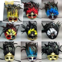 Full face feather mask Venice white mask big feather mask dance mask with white horror mask