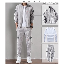 Sweater suit mens spring and autumn sports suit 2021 new fashion zipper casual jacket mens spring two or three sets