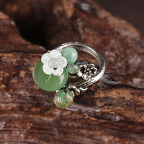 Ancient wind ring colored glaze flowers Chinese style court ancient index finger Net red ring tail ring female little finger decoration