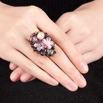 Retro purple Mica cloisonne flower ring ethnic style index finger middle finger jewelry opening adjustable ring female