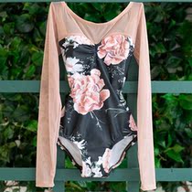 Pre-American luckyleo Antonio Rose Printed Mesh Long Sleeve Ballet Dress