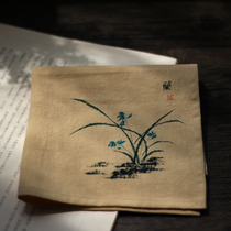 Orchid grass) antique hand-painted orchid cotton handkerchief men and women sweat-absorbing handkerchief cotton square scarf gift