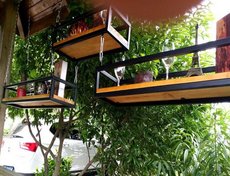 复古铁艺悬挂花架壁挂 创意陈列架装饰架吊顶展示架吊篮吊架直销