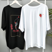 Bin Treasure House Original T-shirt Dark Black Gothic original Funeral Ensemble of Bloodberry Strawberry Pure Cotton Casual Neutral Mid-Sleeve T-shirt