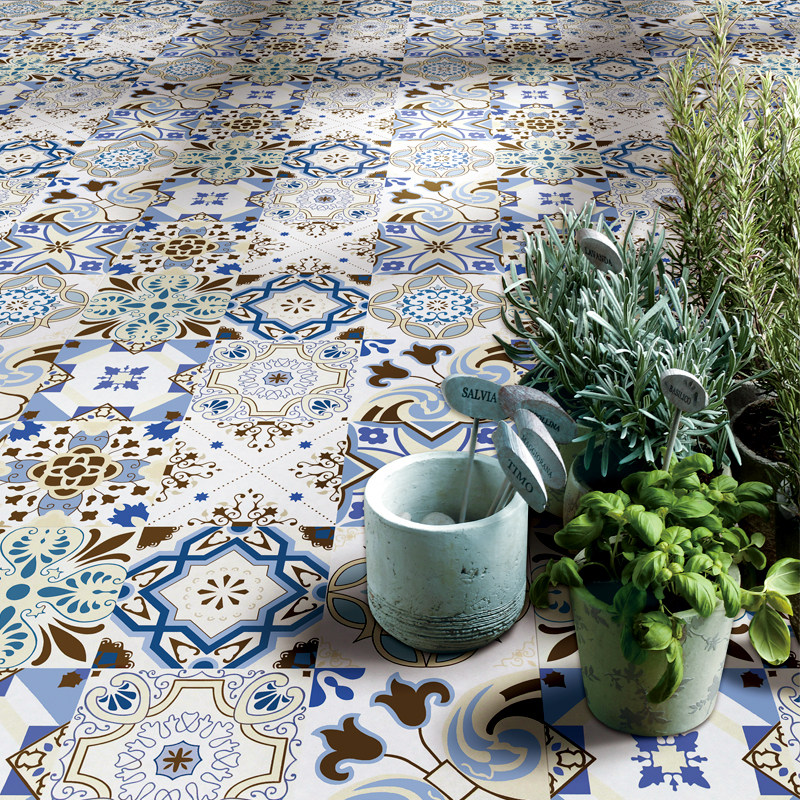 1号家装馆西班牙小花砖仿古瓷砖餐厅彩砖蓝色复古墙砖个性地砖600