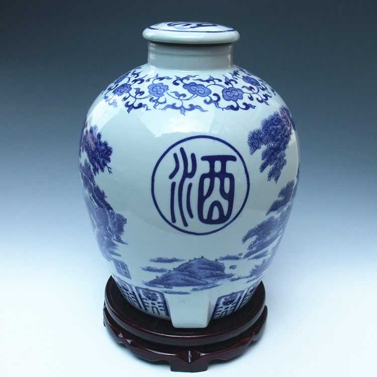 景德镇陶瓷青花酒坛20斤装泡酒瓶泡酒坛子杨梅葡萄酒罐批发可