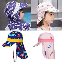 Childrens swimming cap boys sun protection neck guard girls large hat and summer anti-UV cap sand shade swimming cap