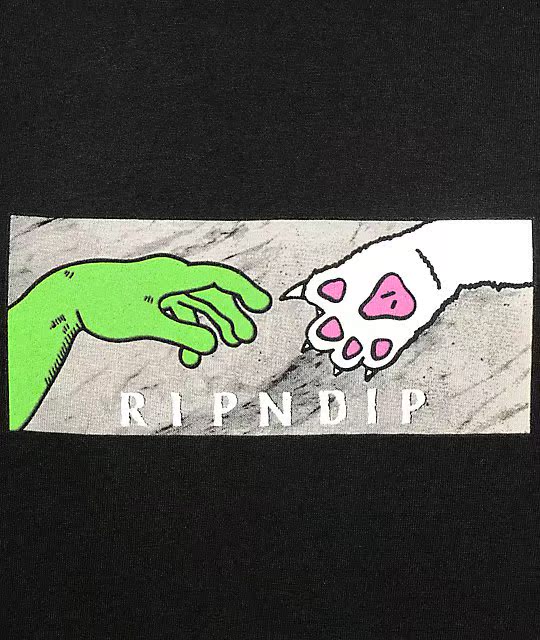 【田七美国代购】ripndip 中指猫外星人握手图案印花t 正品us直邮