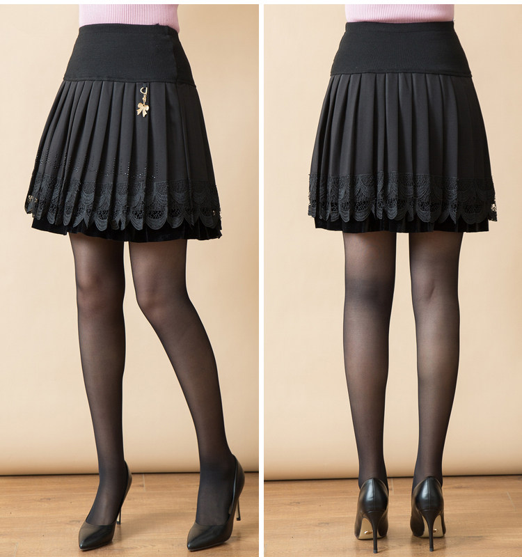 妈妈装秋冬短款半身裙中年妇女松紧高腰百褶裙a子裙老