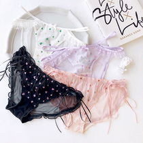 Sweet sexy gauze transparent ribbon love offset girl bag hip comfortable low waist breifs underwear bottoms