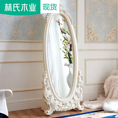 韩式公主全身穿衣镜移动落地大试衣镜子雕花欧式家用卧室KY165H