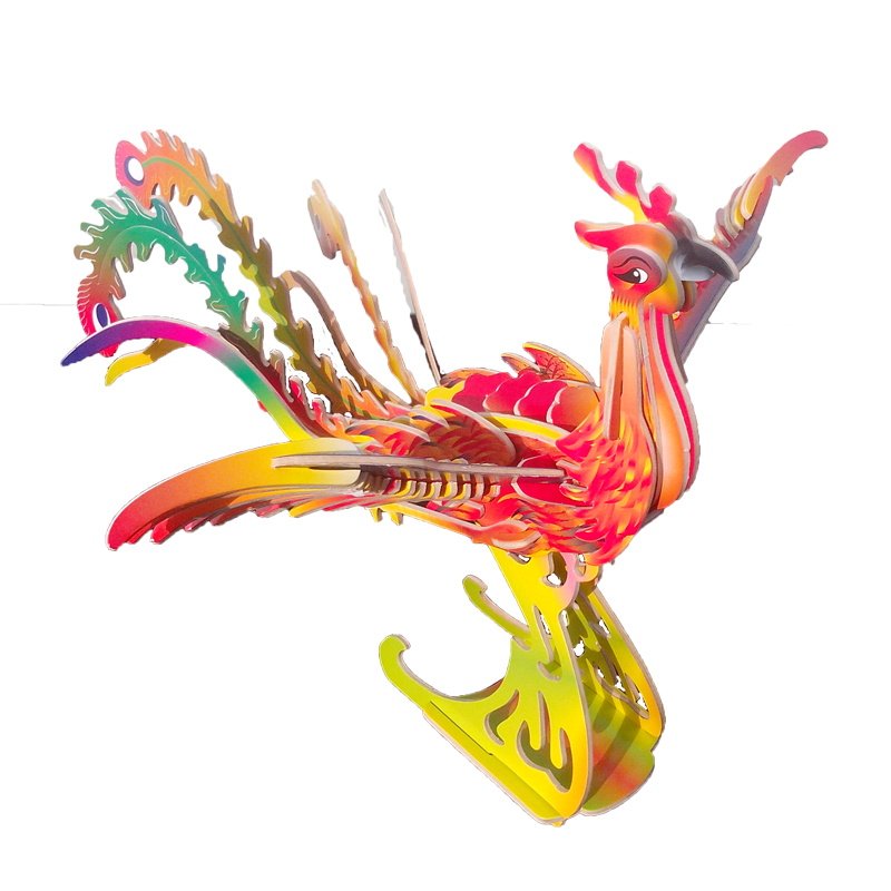 3d彩色木制仿真模型 四联立体拼图凤凰 diy儿童益智立体拼图玩