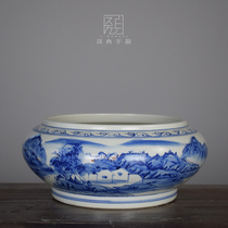 Jingdezhen hand-painted blue and white landscape ceramic pen wash four treasures antique porch study desktop ornaments