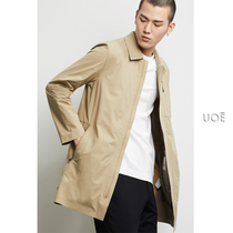 UOE new Japanese four-sided elastic material mens thin simple lapel slim mid-length windbreaker jacket