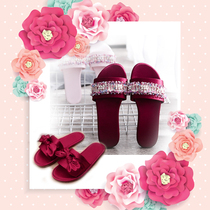 Bow satin slippers Womens spring and summer non-slip mute wedding wedding morning robe slippers Home leisure bridesmaid slippers