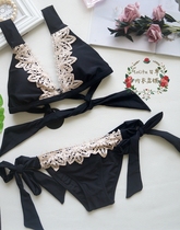 European and American ins island vacation lace deep V sexy split bikini three-point bikini swimsuit female