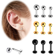 Japan South Korea flat bottom simple raising ear hole female earrings anti-allergic titanium ball ball ball dumbbell ear bone nail