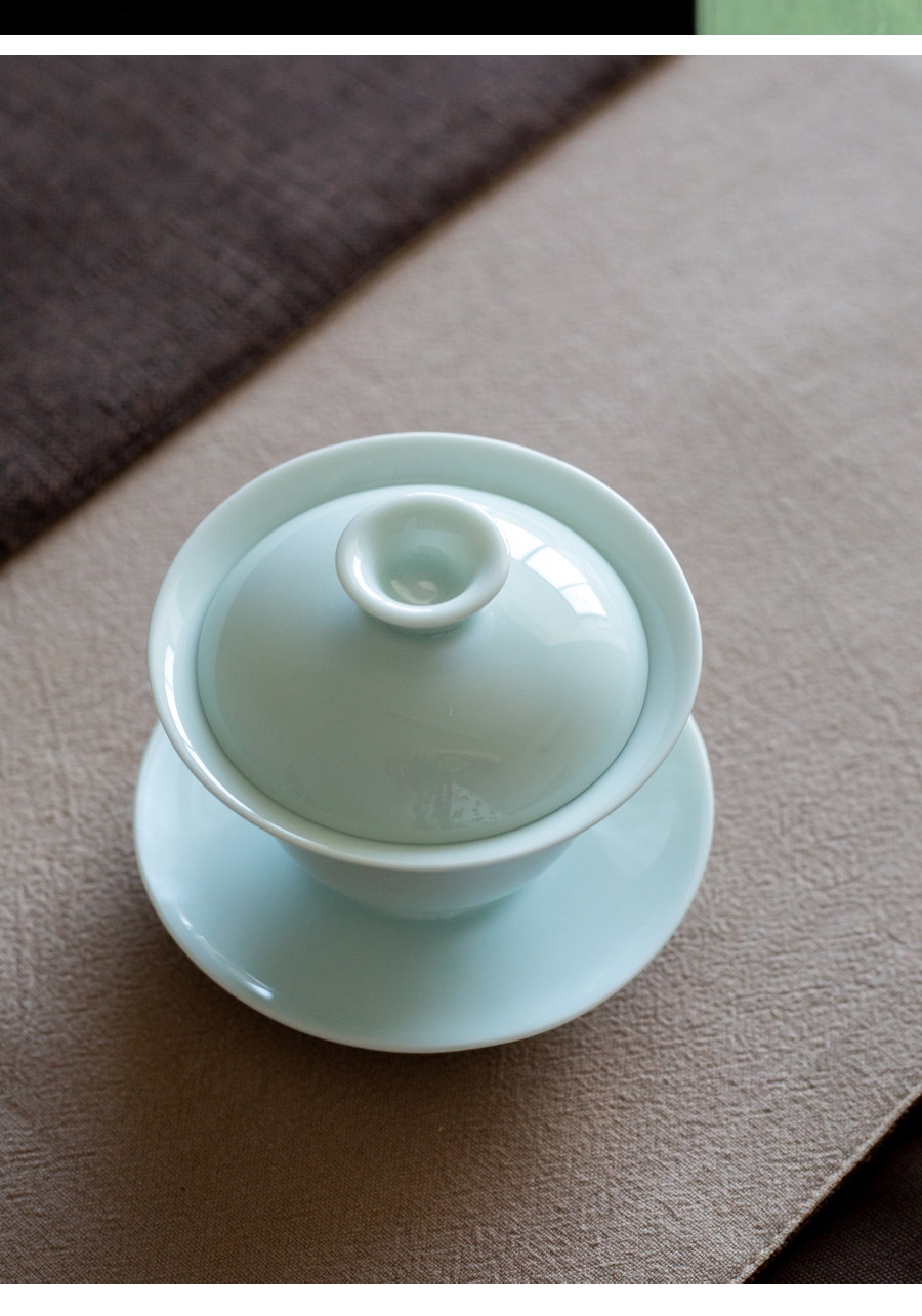 鸭蛋青釉青瓷盖碗小号茶杯三才碗泡茶茶具不烫手功夫茶