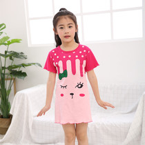 Girls night Dress Summer thin Childrens pajamas Home clothes Girls baby Short sleeve princess dress Large childrens clothing