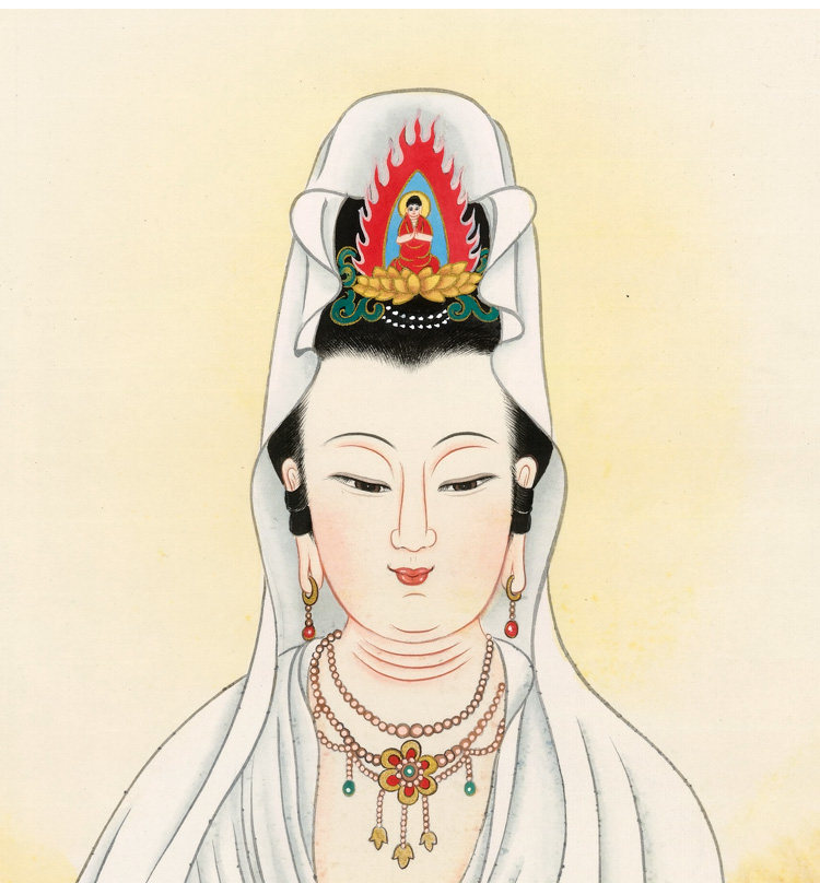 工笔佛像国画南海白衣观音菩萨画像佛堂玄关供奉中式挂画水晶摆台