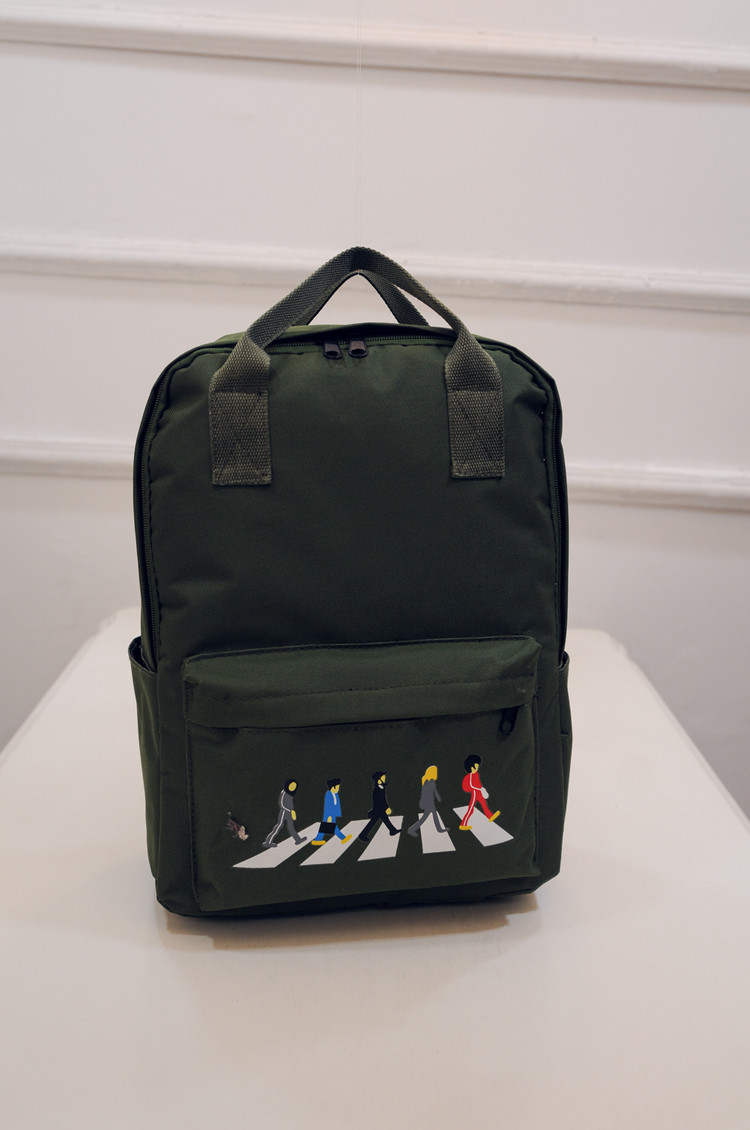 韩国ulzzang复古校园斑马线小人学生帆布手提双肩包户外旅行包包