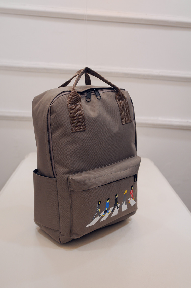 韩国ulzzang复古校园斑马线小人学生帆布手提双肩包户外旅行包包