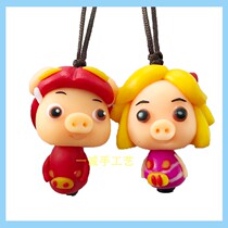 Manufacturer Cargo Source Soft Pottery Mobile Phone Chain Pure Handmade Color Pottery Ornament Big pendant Jinzhou manufacturer Pig Pig and Fife