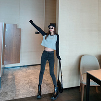 Breaking hole jeans women high waist slim high feet tight elastic black harbor flavor pencil ankle-length pants tide