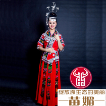 Miao and Dong Tujia dance costumes silver jewelry headdress hats silver collars performance womens 6 ribbons