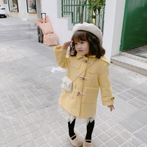 Girls woolen coat with horn buckle 2020 autumn and winter New Korean version of foreign style 5fold baby woolen coat special offer