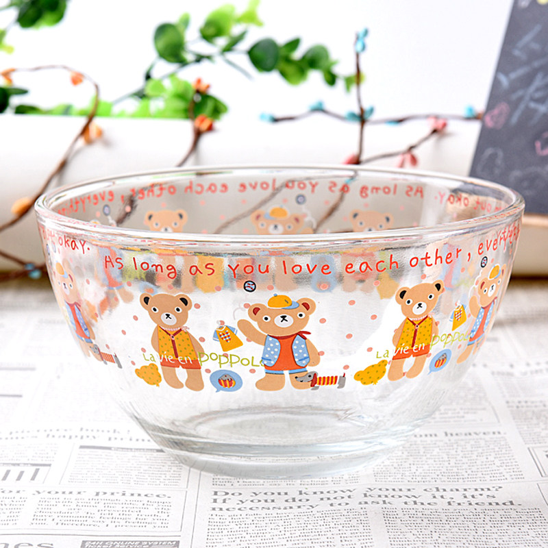 创意卡通玻璃碗可爱家用带盖韩式保鲜碗沙拉碗泡面碗汤碗饭碗饭盒_7折