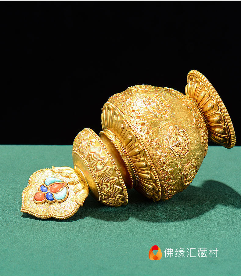藏式宝瓶纯铜摩尼宝瓶壶藏传密宗佛教地藏龙王八吉祥宝瓶