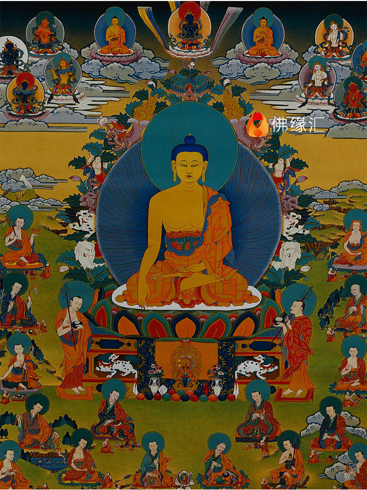 十八罗汉唐卡佛像挂画装饰画西藏天然矿物颜料尼泊尔手绘印刷唐卡