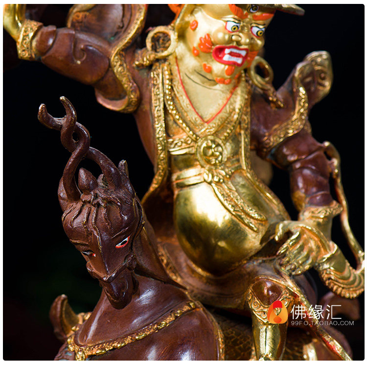藏传佛教用品 铜半鎏金 宁玛三根本 密宗护法佛像 10寸单坚护法