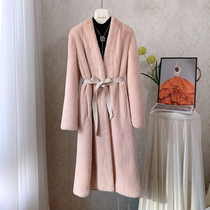 2022 imported velvet mink coat womens whole mink fur young and thin medium-length mink fur coat V-neck