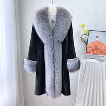 Imported velvet mink coat womens whole mink mid-length fox fur collar mink fur coat young winter