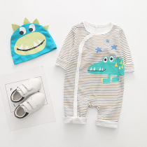 Male and female baby spring and autumn jumpsuit cotton long sleeve cartoon ha clothing dinosaur shape climbing clothes bag clothes baby clothes